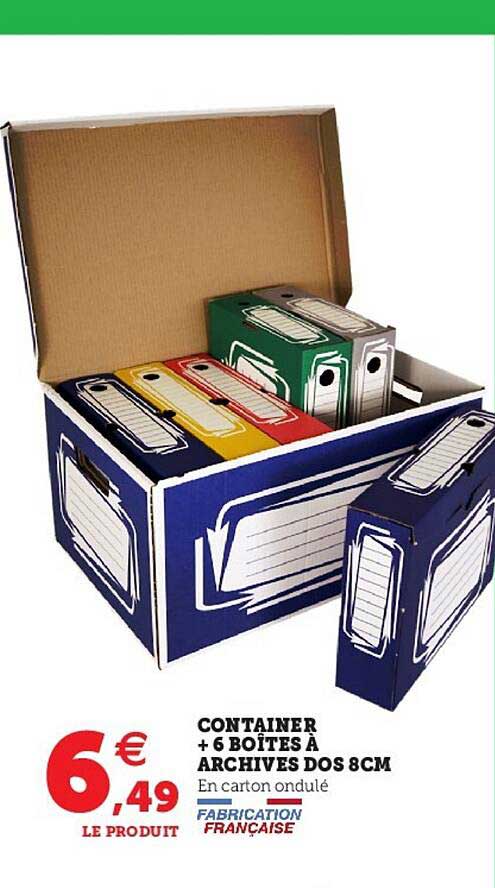 container + 6 boîtes à archives dos 8 cm
