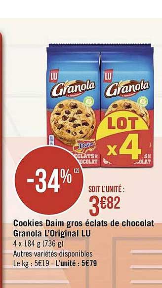 Cookies Daim Gros éclats De Chocolat Granola L'original Lu