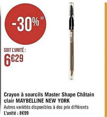 crayon à sourcils master shape châtain clair maybelline new york