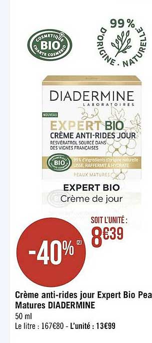 crème anti-rides jour expert bio pea matures diadermine