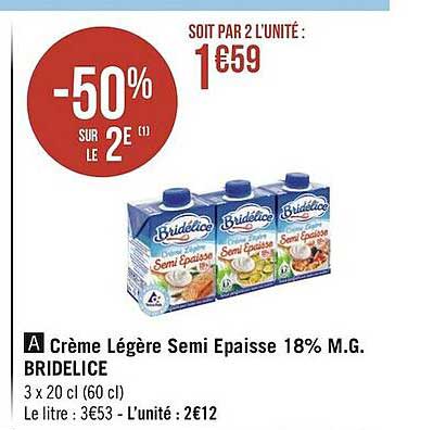 crème légère semi épaisse 18% m.g. bridélice