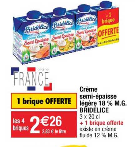 crème semi-épaisse légère 18% m.g. bridélice