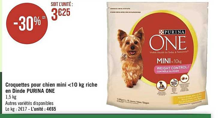 croquettes pour chien mini <10 kg riche en dinde purina one
