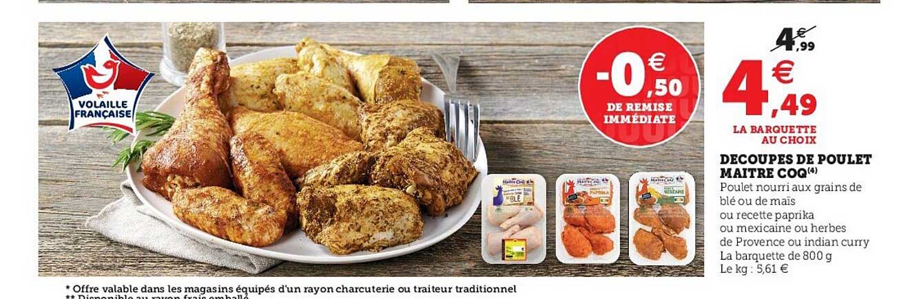 découpes de poulet maître coq