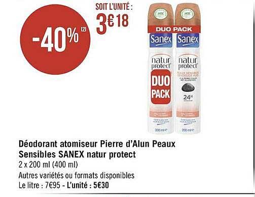 Déodorant Atomiseur Pierre D'alun Peaux Sensibles Sanex Nature Protect