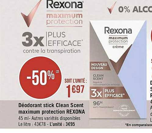 déodorant stick clean scent maximum protection rexona