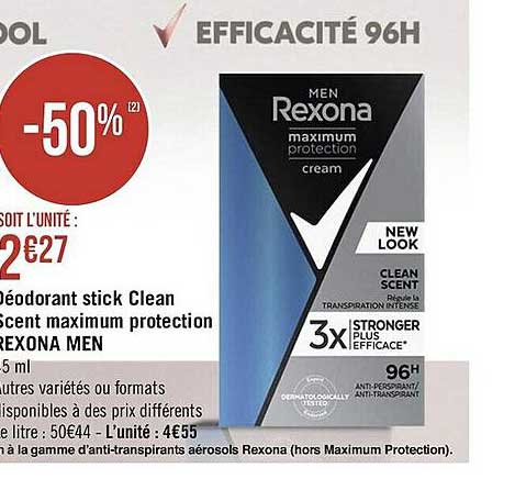 déodorant stick clean scent maximum protection rexona men