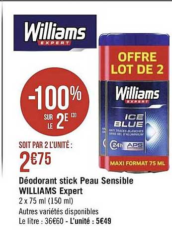 déodorant stick peau sensible williams expert
