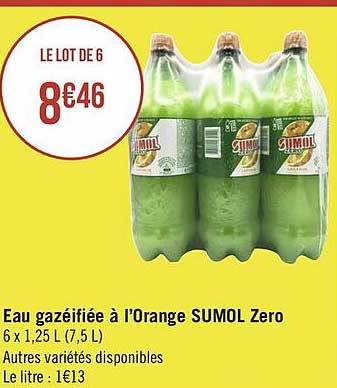 eau gazéifiée à l'orange sumol zéro