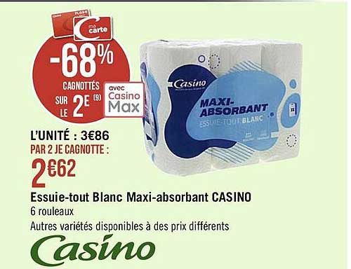 essuie-tout blanc maxi-absorbant casino