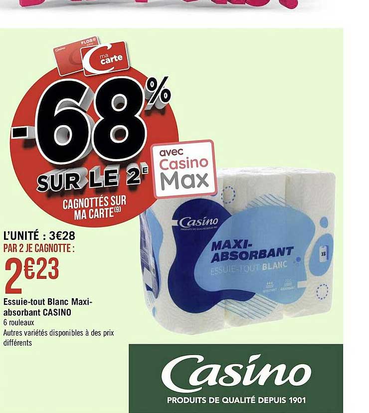 essuie-tout blanc maxi-absorbant casino