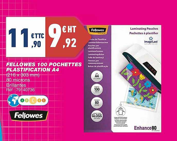 fellowes 100 pochettes plastification a4