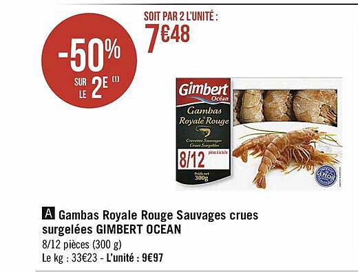 gambas royale rouge sauvages crues surgelées gimbert ocean