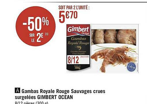 gambas royale rouge sauvages crues surgelées gimbert ocean