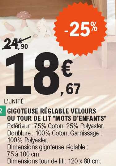 gigoteuse réglable velours ou tour de lit "mots d'enfants"