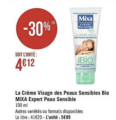 la crème visage des peaux sensibles bio mixa expert peau sensible