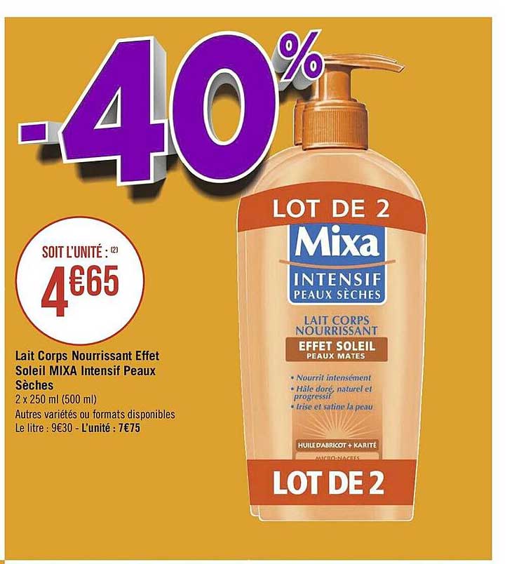 lait corps nourrissant effet soleil mixa intensif peaux sèches