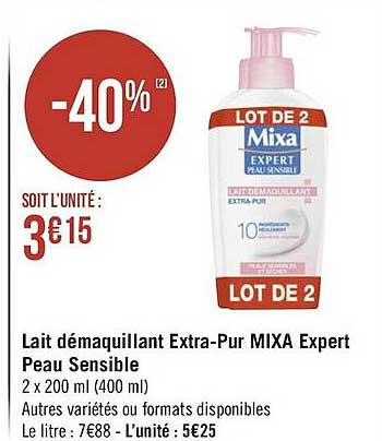 lait démaquillant extra-pur mixa expert peau sensible