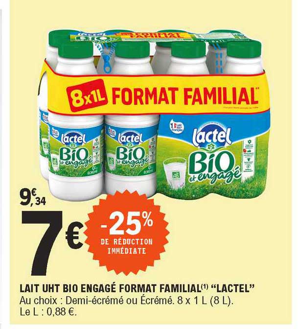 lait uht bio engagé format familial "lactel"