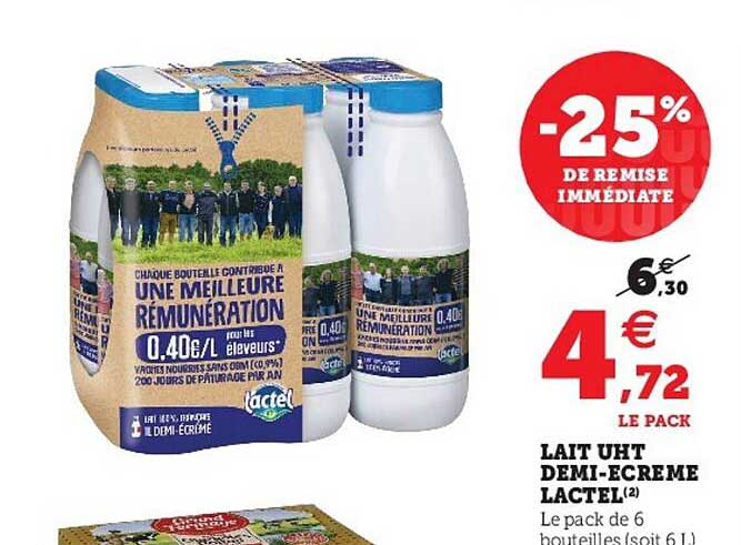 lait uht demi-écrémé lactel