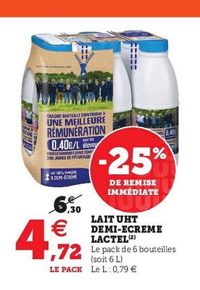 lait uht demi-écrémé lactel