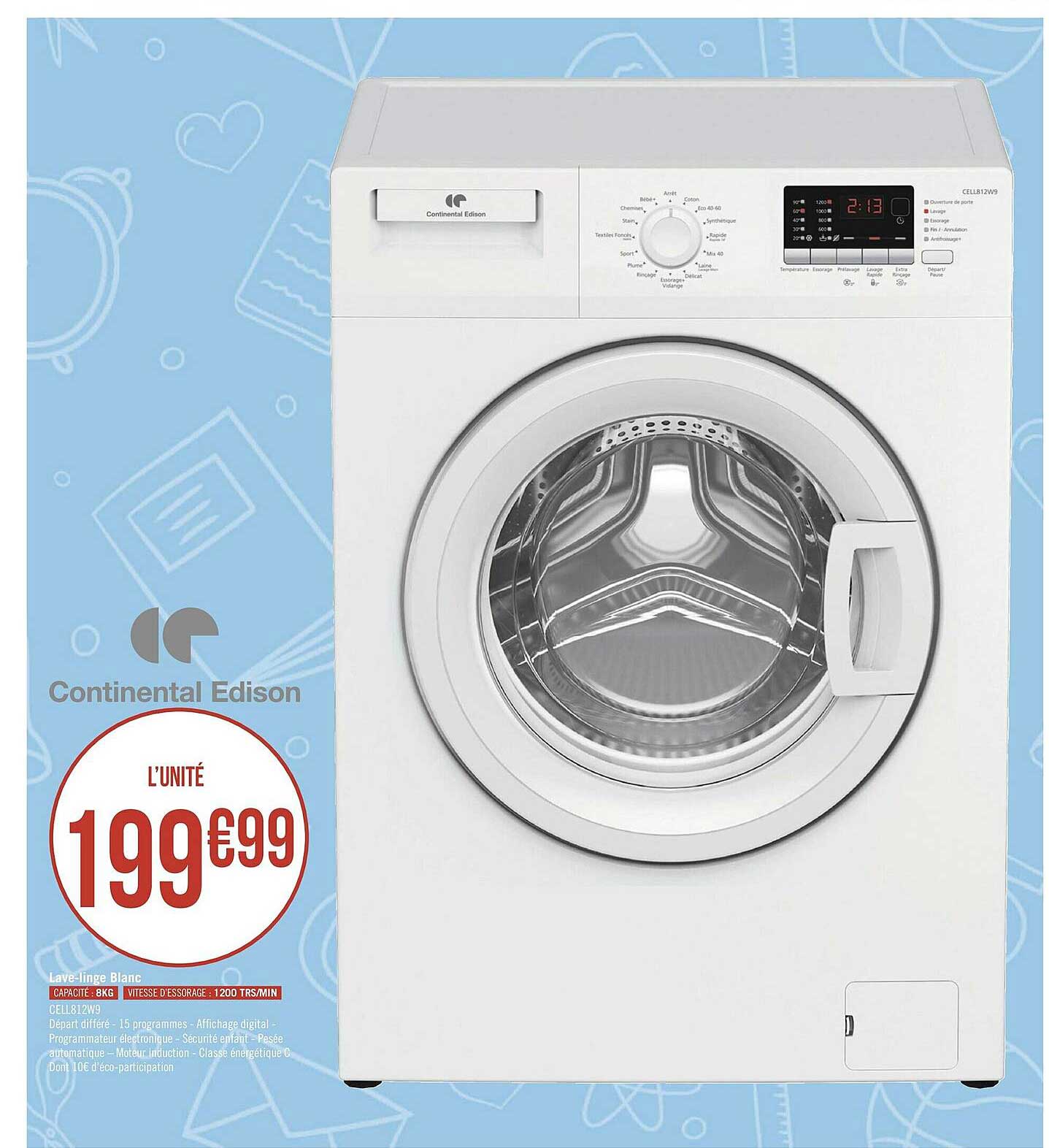 lave-linge blanc continental edison