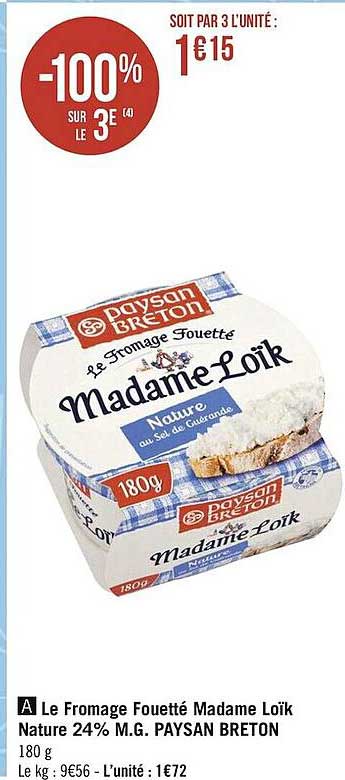 le fromage fouetté madame loïk nature 24% m.g. paysan breton