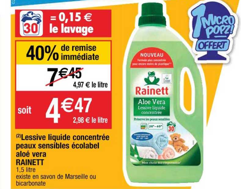 lessive liquide concentrée peaux sensibles écolabel aloé véra rainett