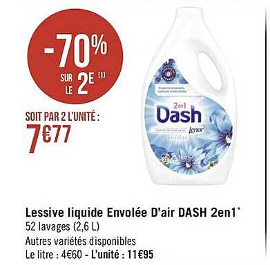 lessive liquide envolée d'air dash 2 en 1
