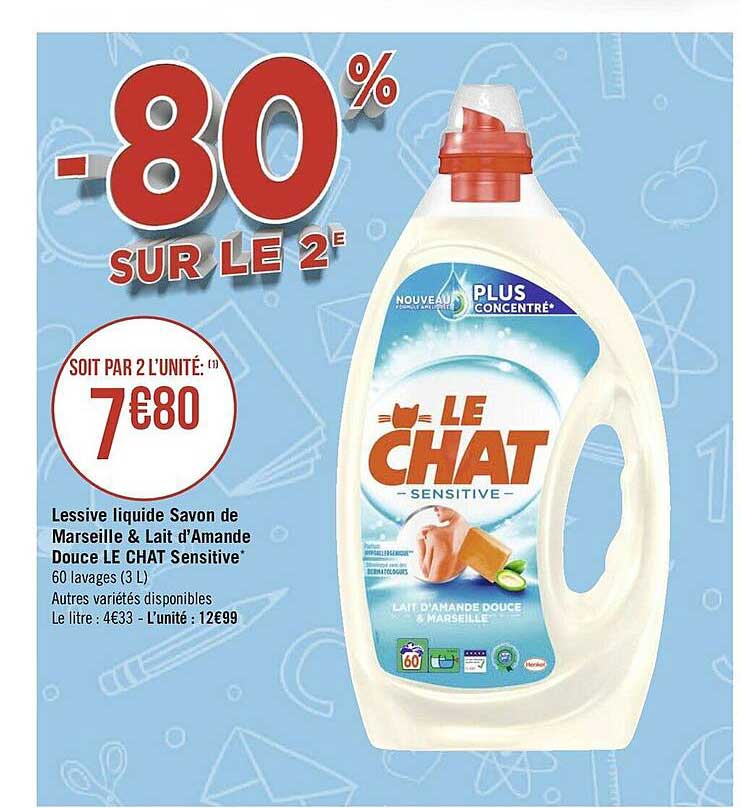 lessive liquide savon de marseille & lait d'amande douce le chat sensitive
