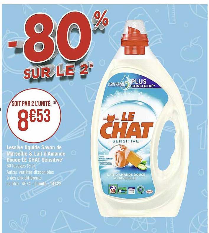 Lessive Liquide Savon De Marseille & Lait D'amande Douce Le Chat Sensitive