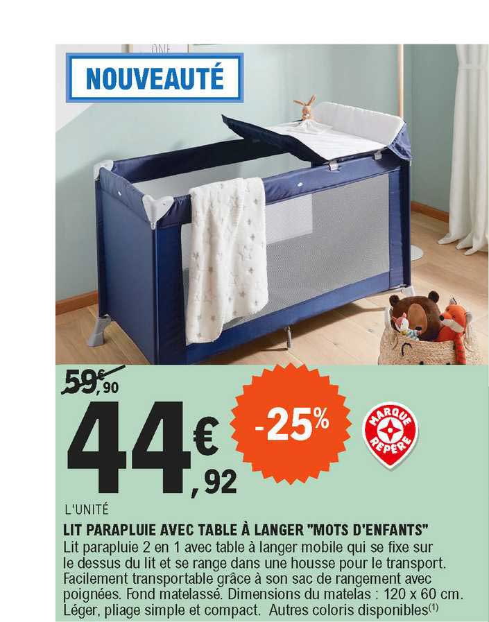 lit parapluie avec table à langer "mots d'enfants"