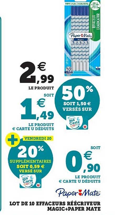 Lot De 10 Effaceurs Réécriveur Magic+paper Mate
