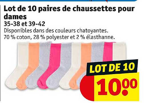 lot de 10 paires de chaussettes pour dames