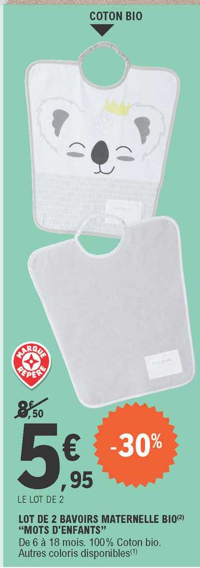 lot de 2 bavoirs maternelle bio "mots d'enfants"