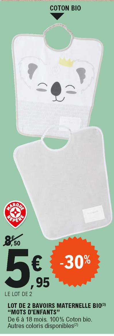 lot de 2 bavoirs maternelle bio "mots d'enfants"