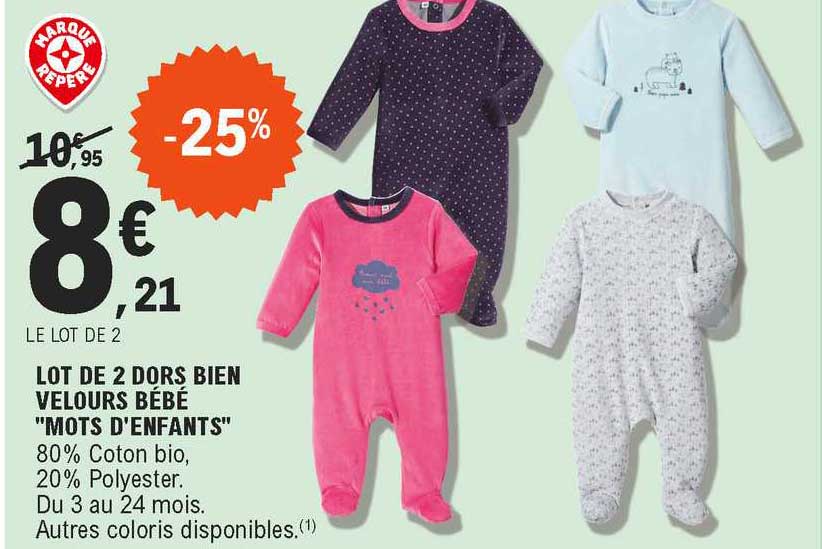 lot de 2 dors bien velours bébé "mots d'enfants"