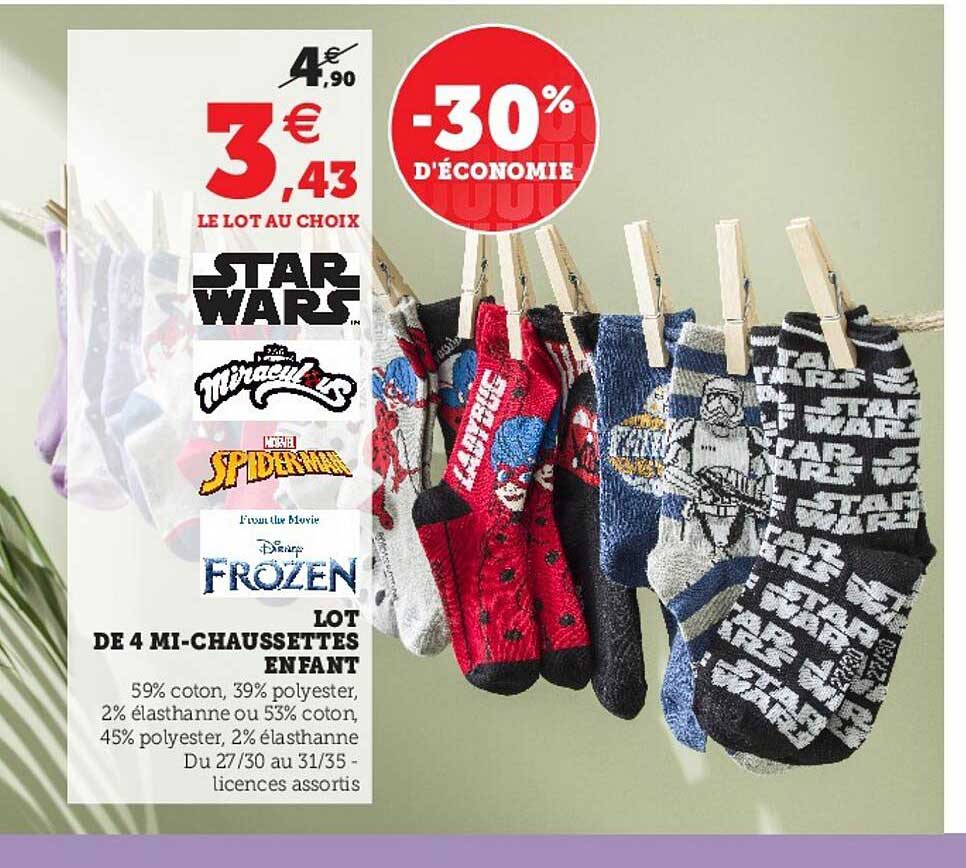 lot de 4 mi-chaussettes enfant