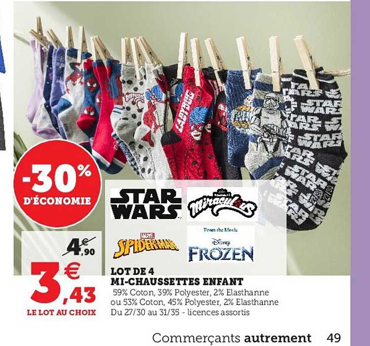 lot de 4 mi-chaussettes enfant