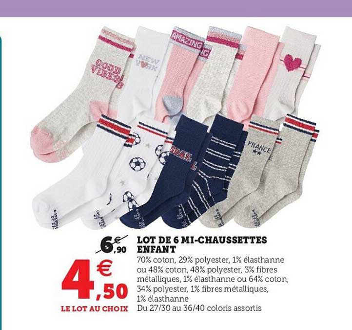 Lot De 6 Mi-chaussettes Enfant