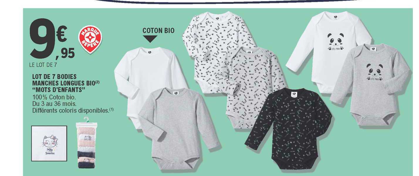 lot de 7 bodies manches longues bio "mots d'enfants"