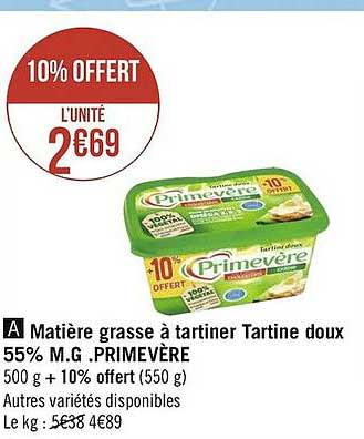 matière grasse à tartiner tartine doux 55% m.g. primevère