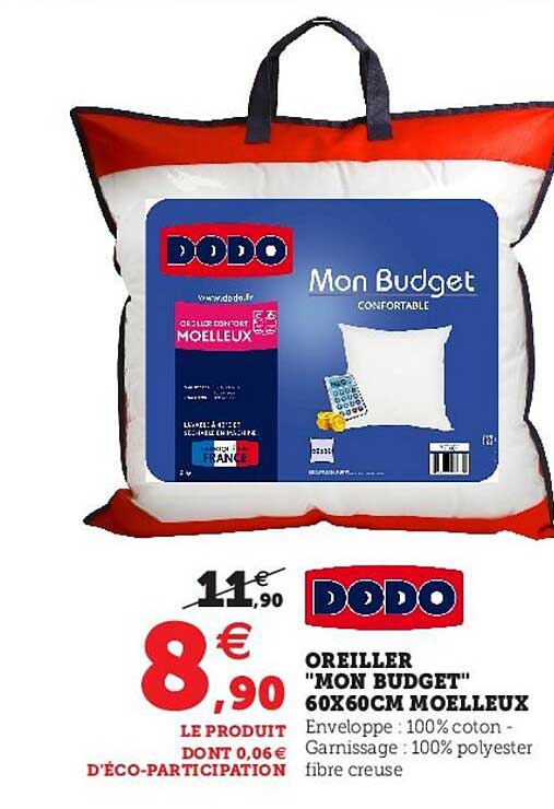 oreiller "mon budget" 60 x 60 cm moelleux dodo