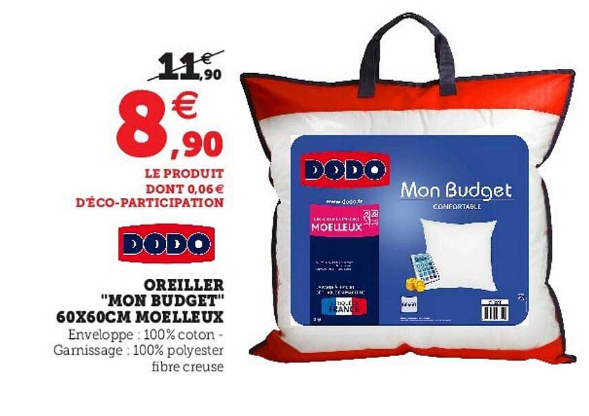 oreiller "mon budget" 60 x 60 cm moelleux dodo