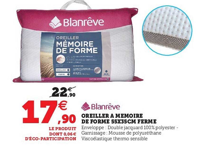 Oreiller à Mémoire De Forme 55 X 35 Cm Ferme Blanrêve