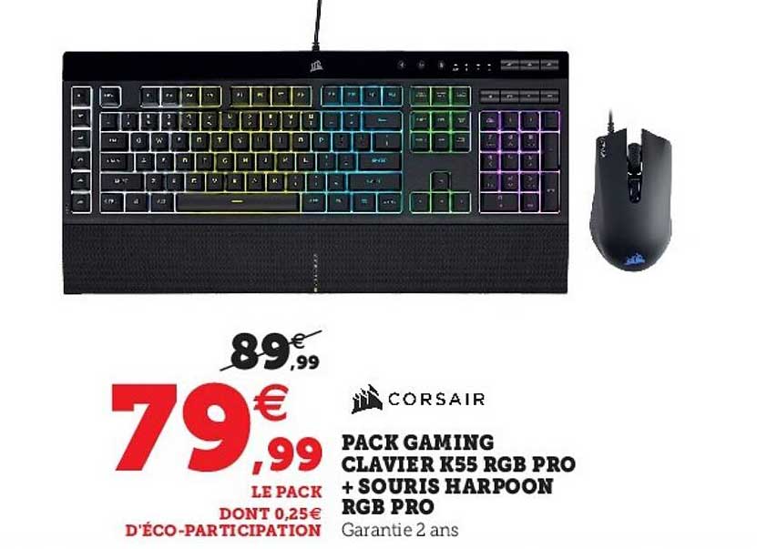 pack gaming clavier k55 rgb pro + souris harpoon rgb pro