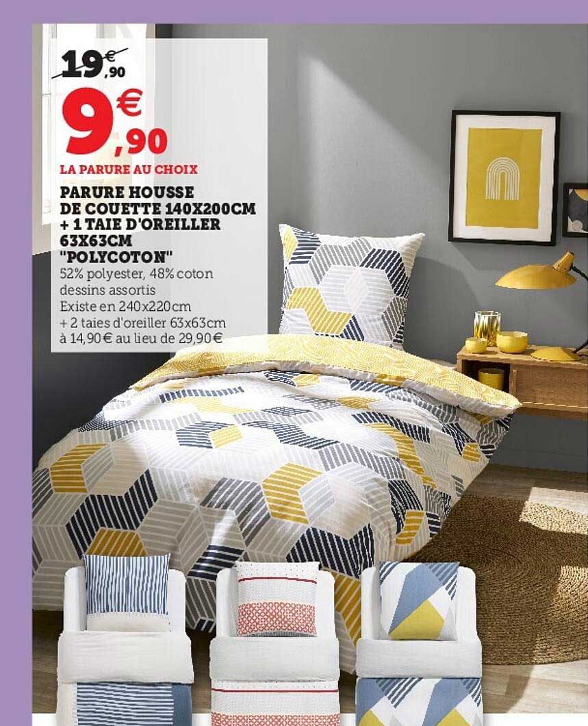 parure housse de couette 140 x 200 cm + 1 taie d'oreiller 63 x 63 cl "polycoton"