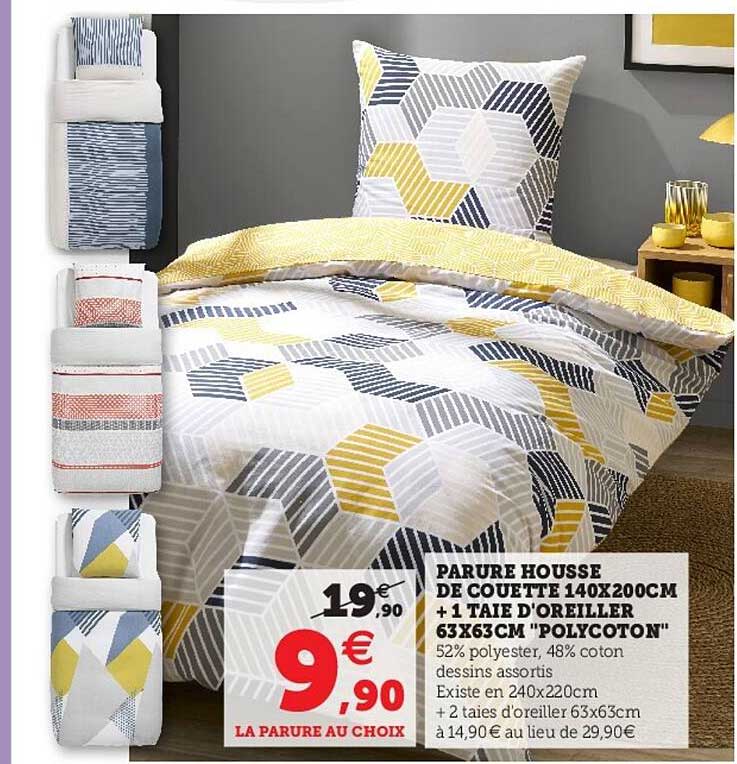 parure housse de couette 140 x 200 cm + taie d'oreiller 63 x 63 cm "polycoton"