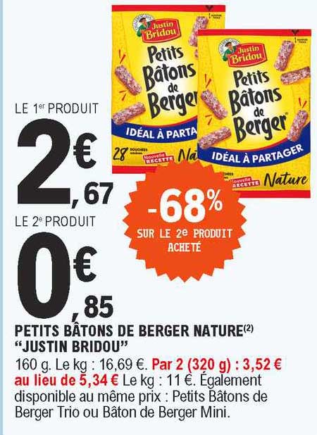 Petits Bâtons De Berger Nature "justin Bridou"