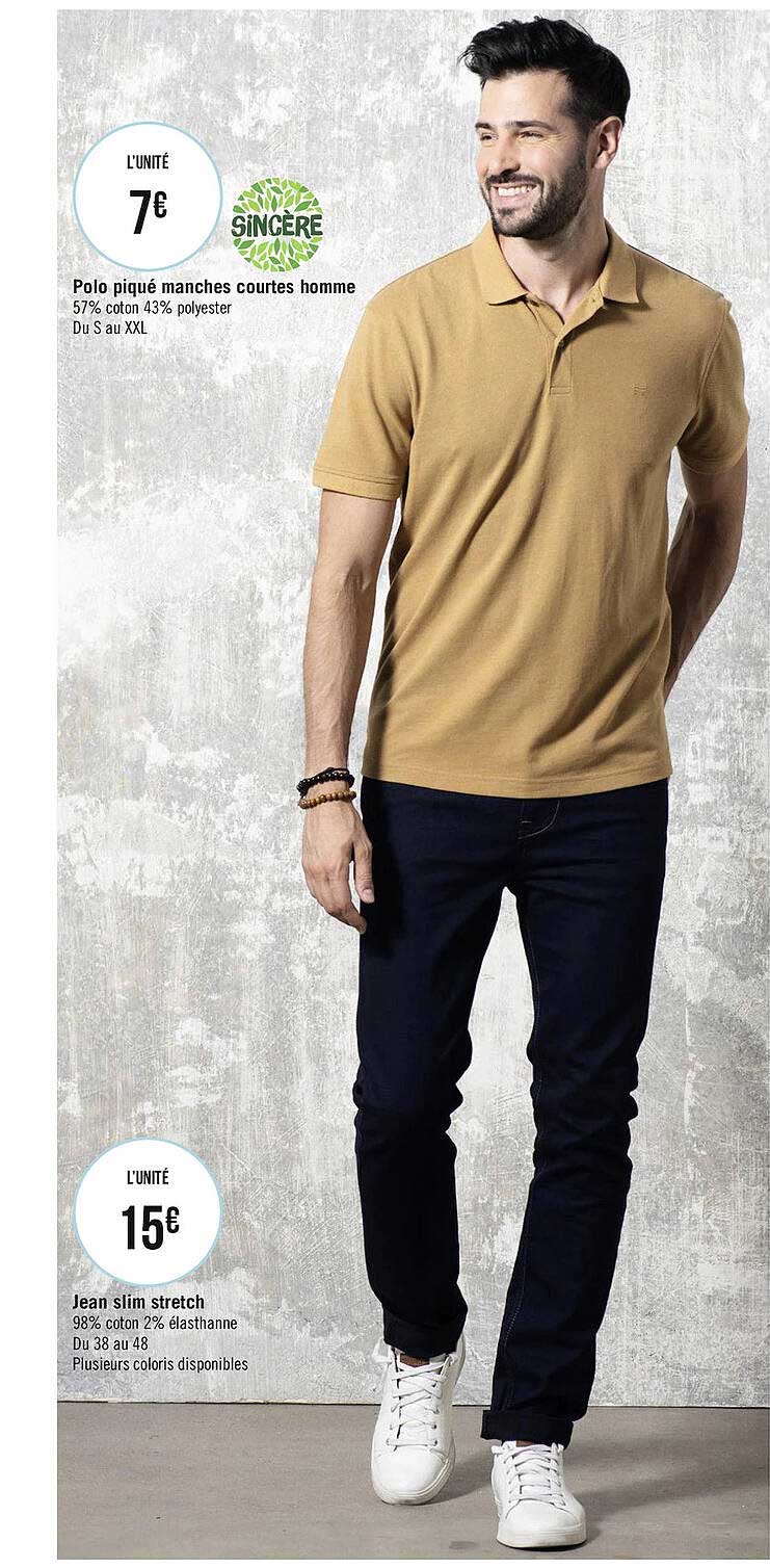 polo piqué manches courtes homme sincère, jean slim stretch